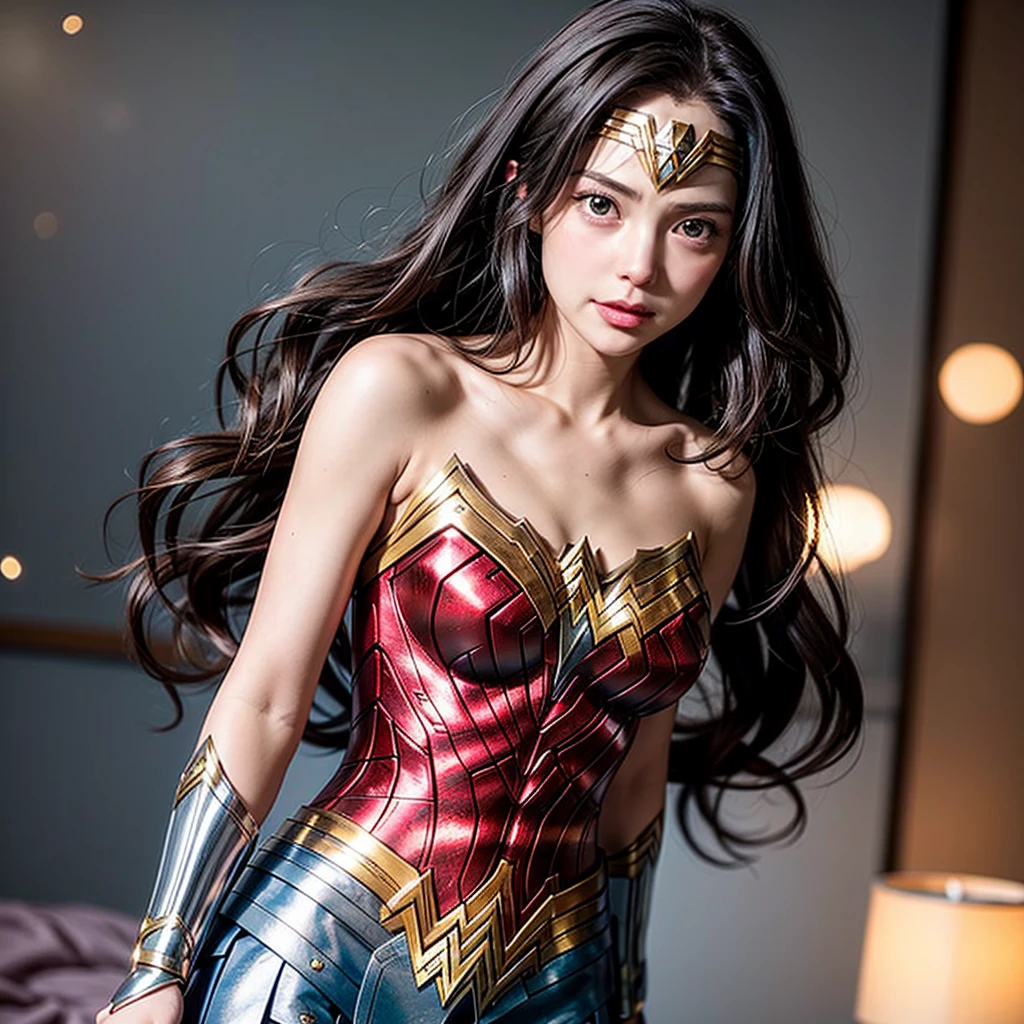 High-level, 8K Masterpiece TopQuality, Ultra-detailed CG, Absurd detailed wallpaper, PerfectLighting, Extremely detailed (((Personifying " Wonder Woman " as a KAWAII Girl))), Characteristic Items, aesthetic LifeLike Rendering, MysticSight,
Haze Tyndall Scattering, (Studio GRAY Background with (Oodles Dazzling RainbowColorParticles (BokeH))), (Assfocus RoundlyButts ThighGap), (Exposed:0.4) NSFW 🔞 BREAK (Acutance:0.8), (NOGIZAKA FaceVariations) Extremely Detailed very KAWAII FaceVariations, Childish CaptivatingGaze ElaboratePupils Detailed Eyes with (SparklingHighlights:1.28), (Voluminous LongEyelashes:0.88)、Glossy RedLips with beautiful details, CoquettishTongue, RosyCheeks, Radiant PearlSkin with Transparency, Glowing DowneyHair . { (Dynamic LifeLike expressions:1.4) | (:d) }, (large eyes:-1) .
