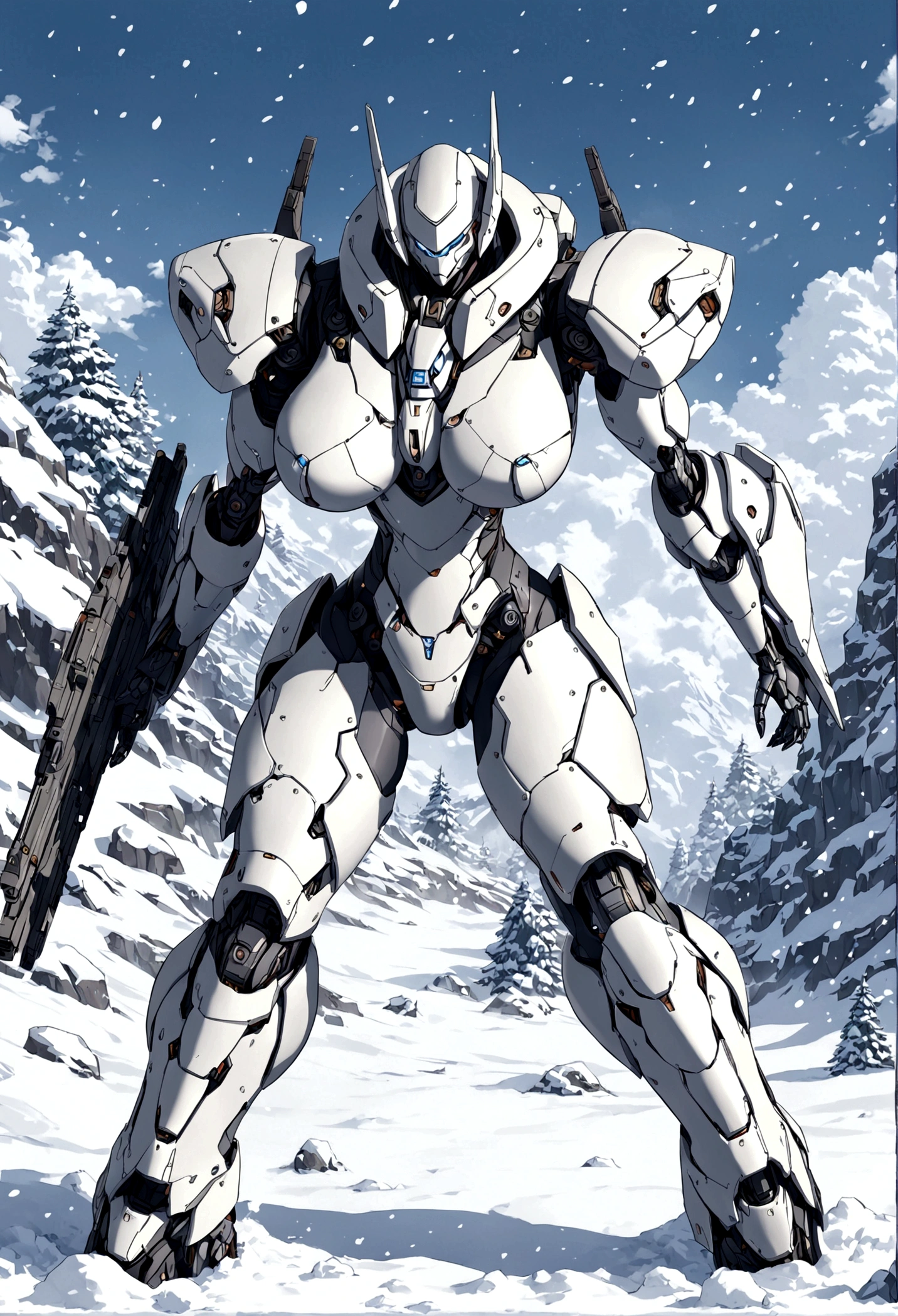big breasts robot battle suit Apocalypse snow