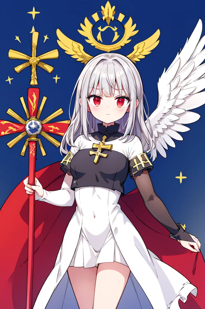 flagmaker, medieval knight group, the flag representing Crucifixus, Experrectus, Reanimatus or The Crucified, The Awakened, And The Reanimated, the flags' colors consist of black, red, white, gold and silver. The flag consists of an angel holding a sword, the angel has a cross on the front of her shirt.