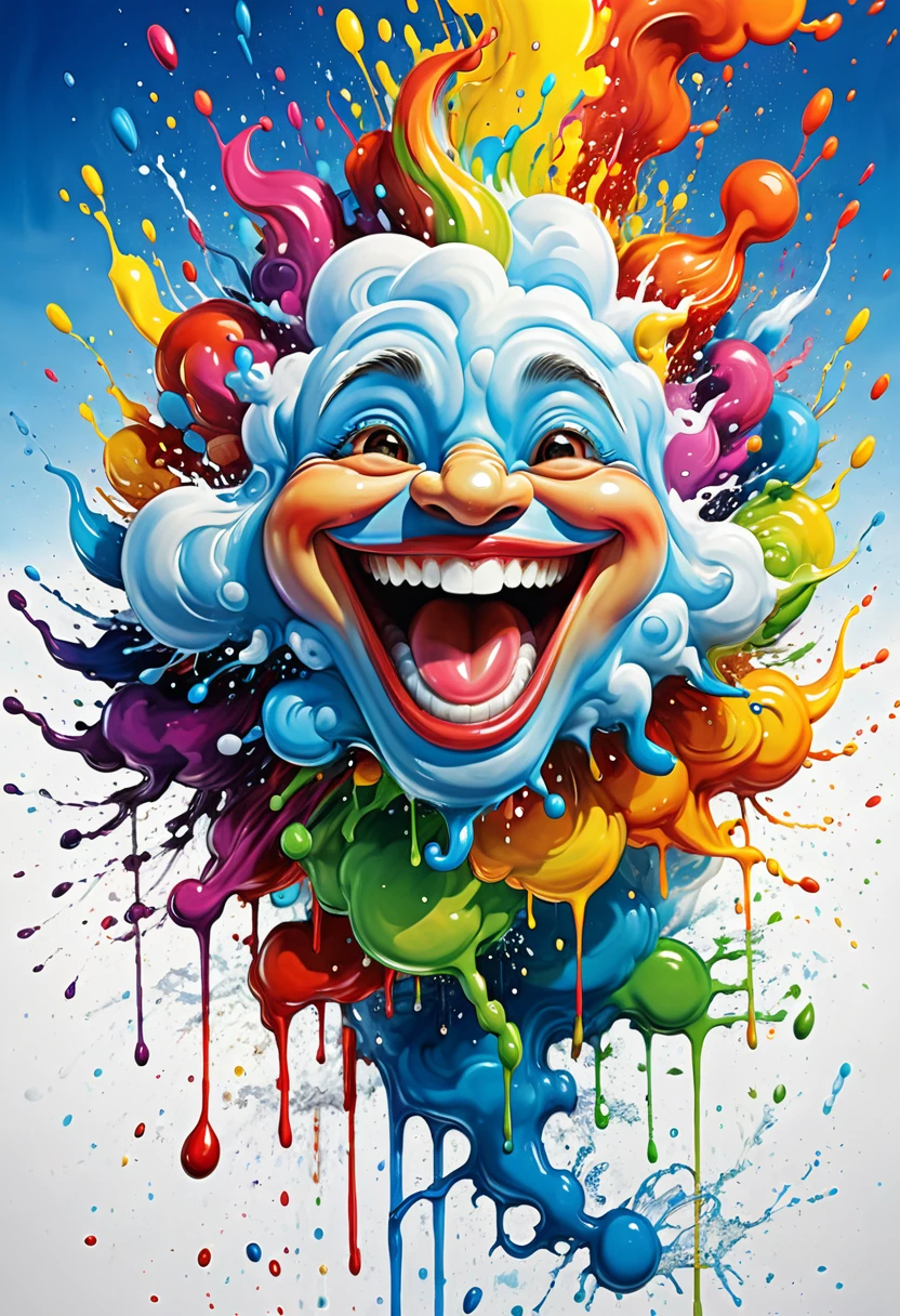 Laughing cloud (masterpiece, award winning artwork) many details, extreme detailed, full of details, Wide range of colors, high Dynamic zavy-splsh, paint splash, water splash ink art, line art