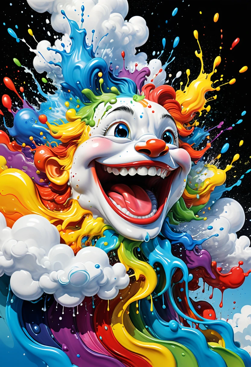 Laughing cloud (masterpiece, award winning artwork) many details, extreme detailed, full of details, Wide range of colors, high Dynamic zavy-splsh, paint splash, water splash ink art, line art