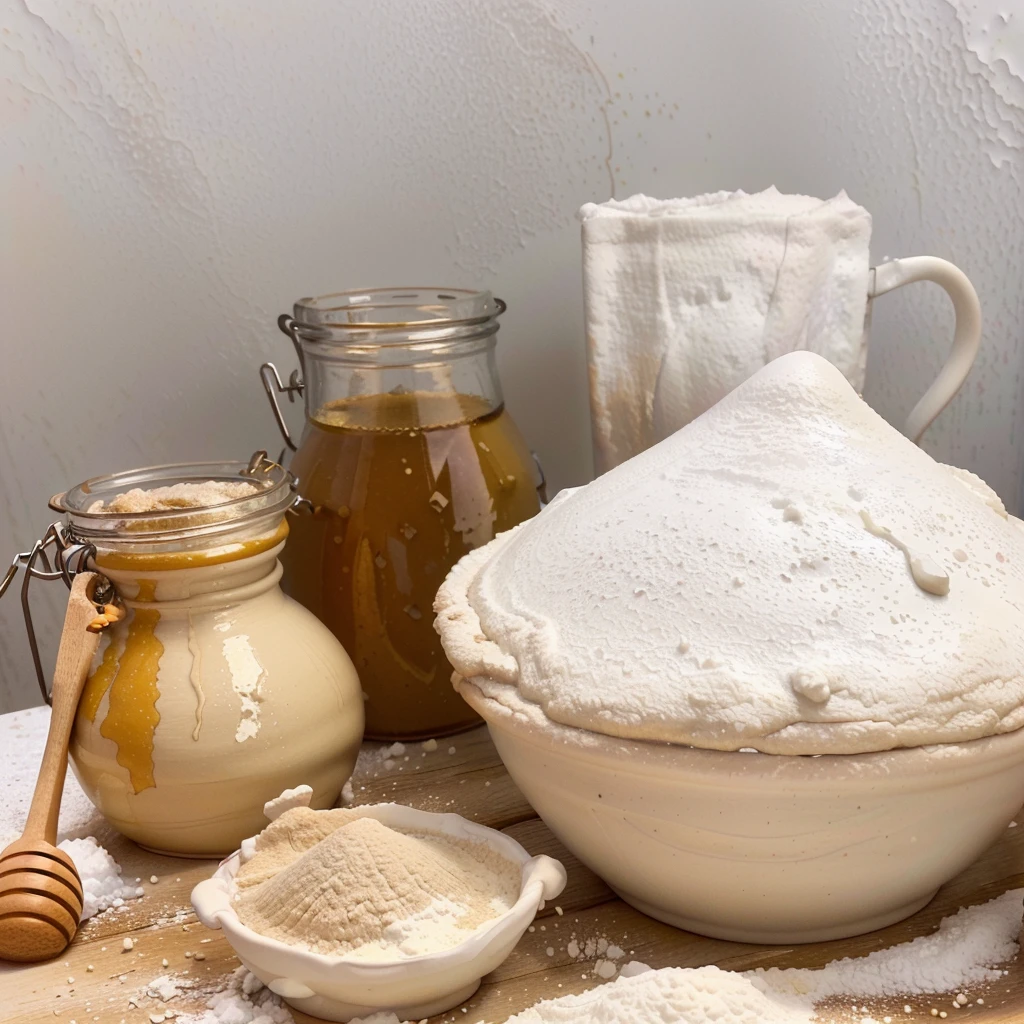 there are a lot of ingredients that are on a table, ingredients on the table, covered in white flour, recipe, strange ingredients on the table, flour dust, honey, white, white clay, alchemical still made from clay, outstanding detail, homemade, exploitable image, creating a soft, flour dust spray, clean face and body skin, highly rendered