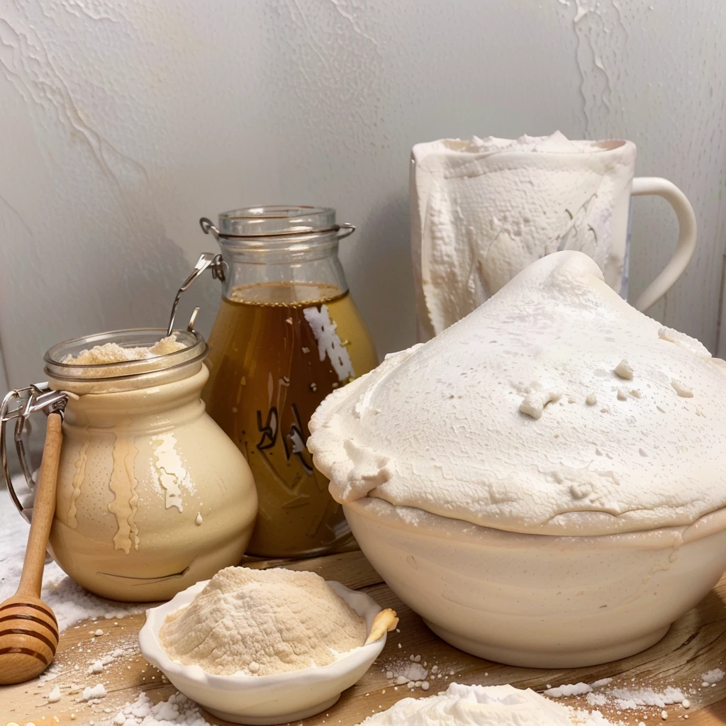 there are a lot of ingredients that are on a table, ingredients on the table, covered in white flour, recipe, strange ingredients on the table, flour dust, honey, white, white clay, alchemical still made from clay, outstanding detail, homemade, exploitable image, creating a soft, flour dust spray, clean face and body skin, highly rendered