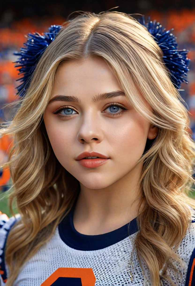 1girl, McKenna Grace, full length portrait, 9:16 aspect ratio wide angle lens, University of Michigan cheerleader uniform by Under Armor, sheer shiny shimmering silky tan pantyhose by L'eggs, 5 inch maize high heeled pumps by Louis Vuitton, holding pompoms, cheering at Michigan Stadium, beautiful detailed eyes, beautiful detailed lips, extremely detailed face and eyes, long eyelashes, night time, red lipstick, hair in ponytail, (best quality,4k,8k,highres,masterpiece:1.2),ultra-detailed,(realistic,photorealistic,photo-realistic:1.37),HDR,UHD,studio lighting,ultra-fine painting,sharp focus,physically-based rendering,extreme detail description,professional,vivid colors,bokeh,portraits