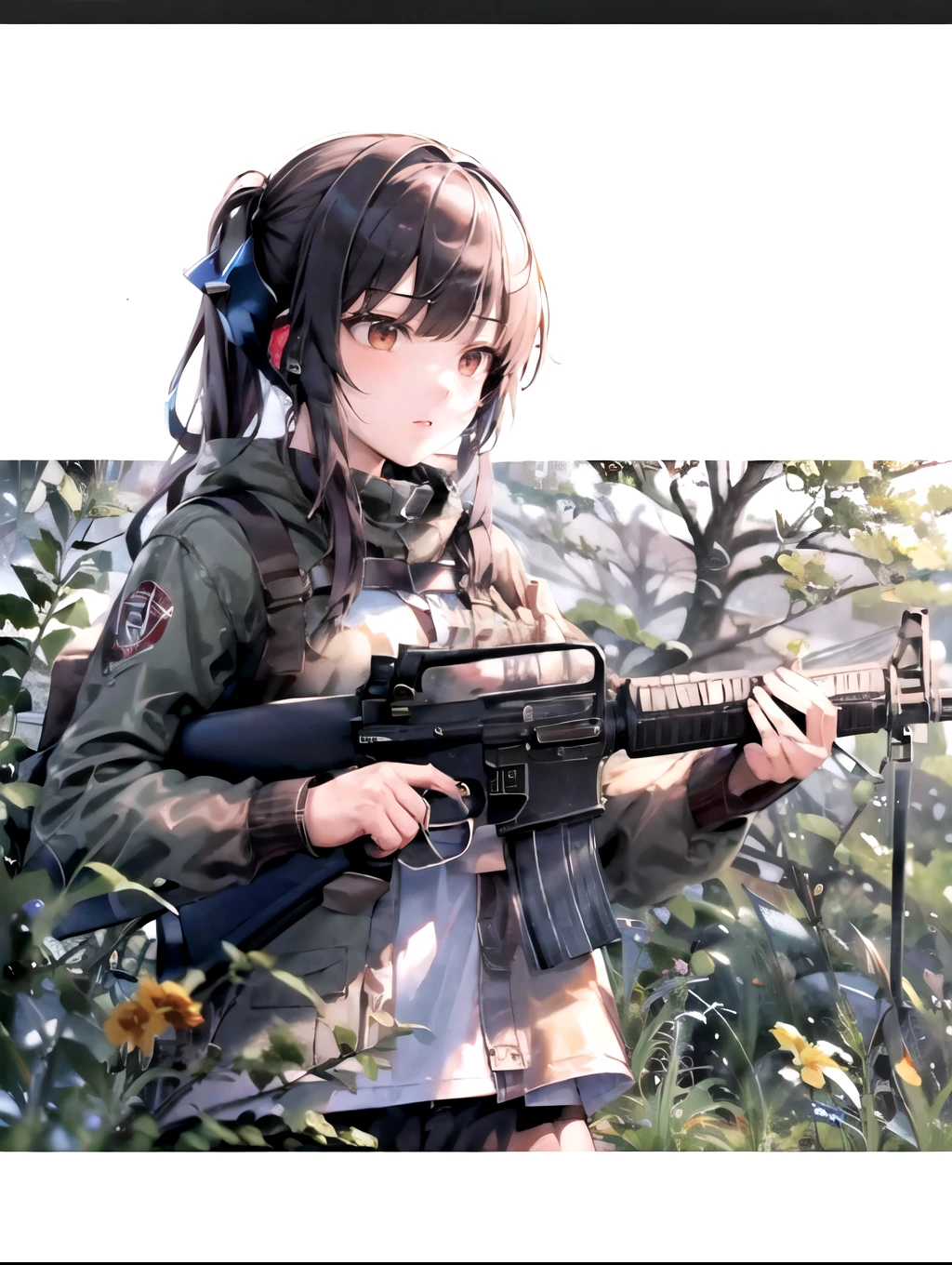 (masterpiece, best quality:1.2), solo, 1girl, using an m16a2