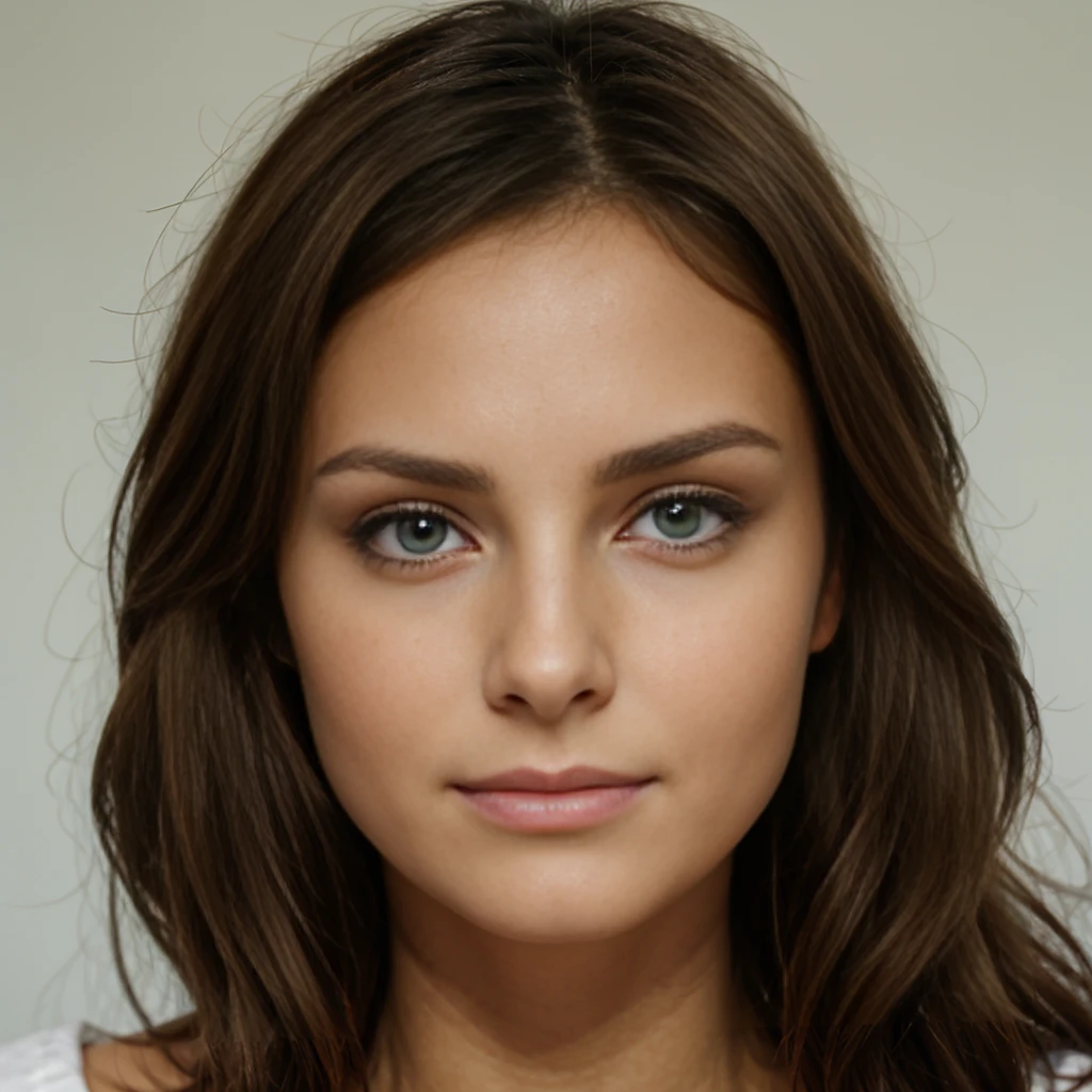 Brune ,yeux verts, de face