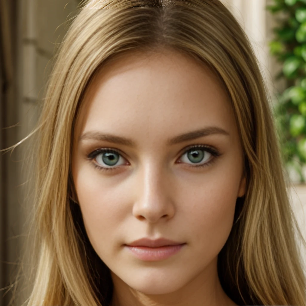 Blonde, yeux vert, de face
