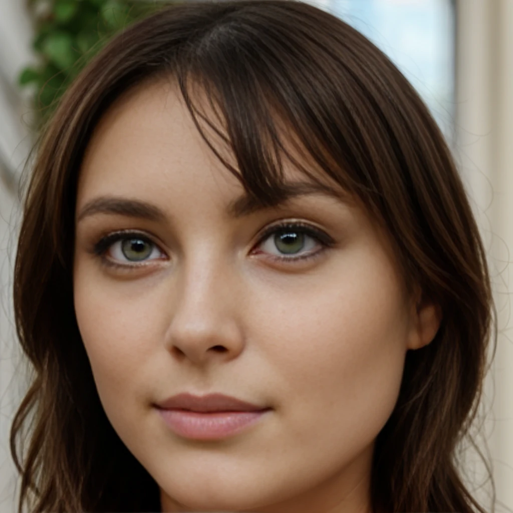 Brune ,yeux verts, de face