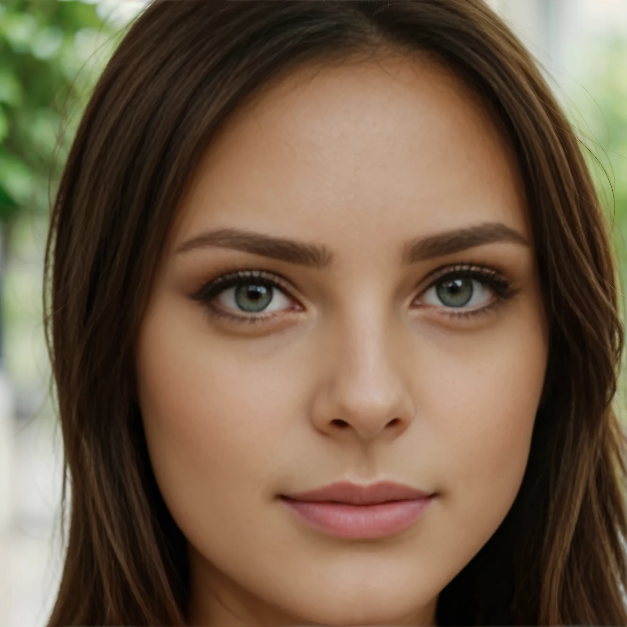 Brune ,yeux verts, de face