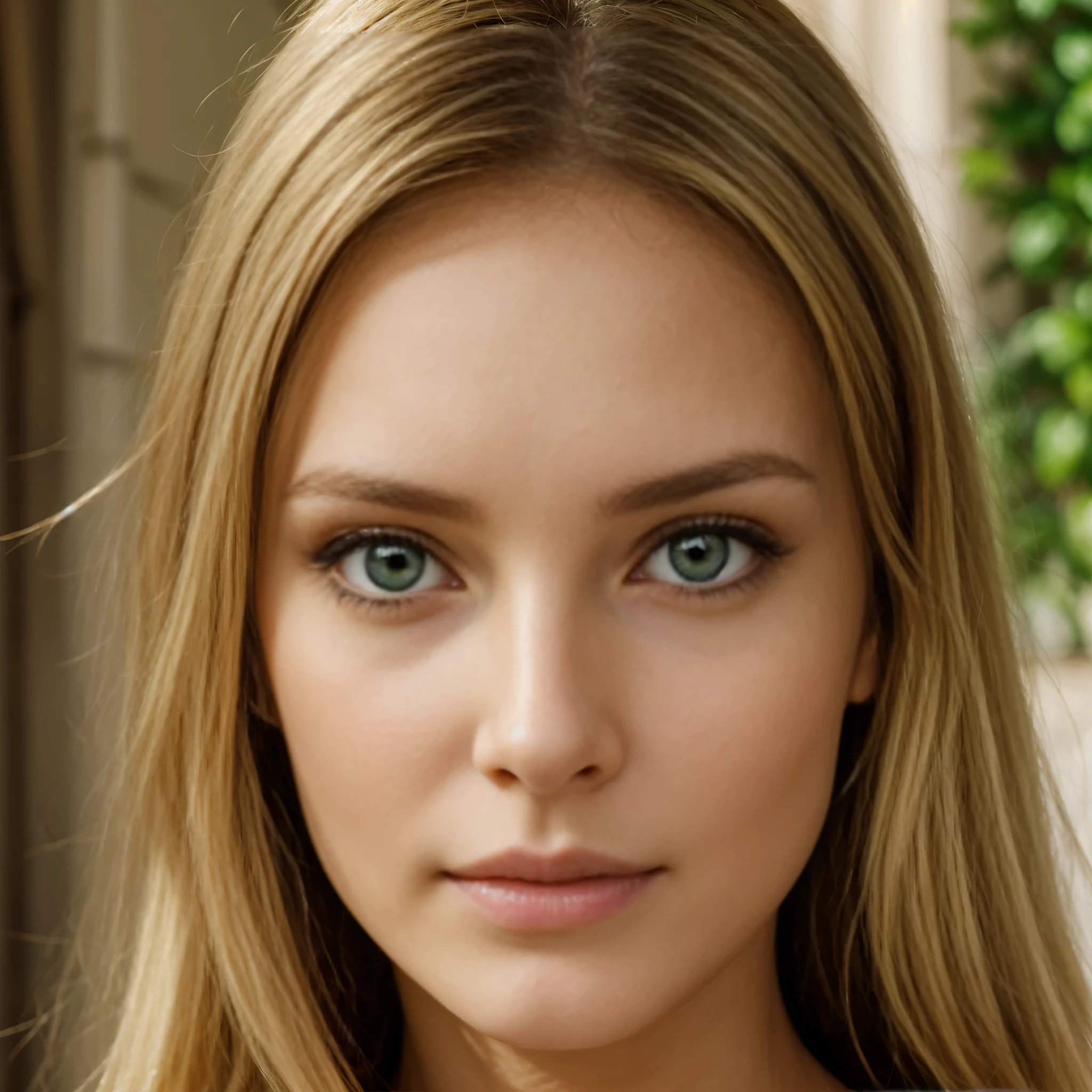 Blonde, yeux vert, de face