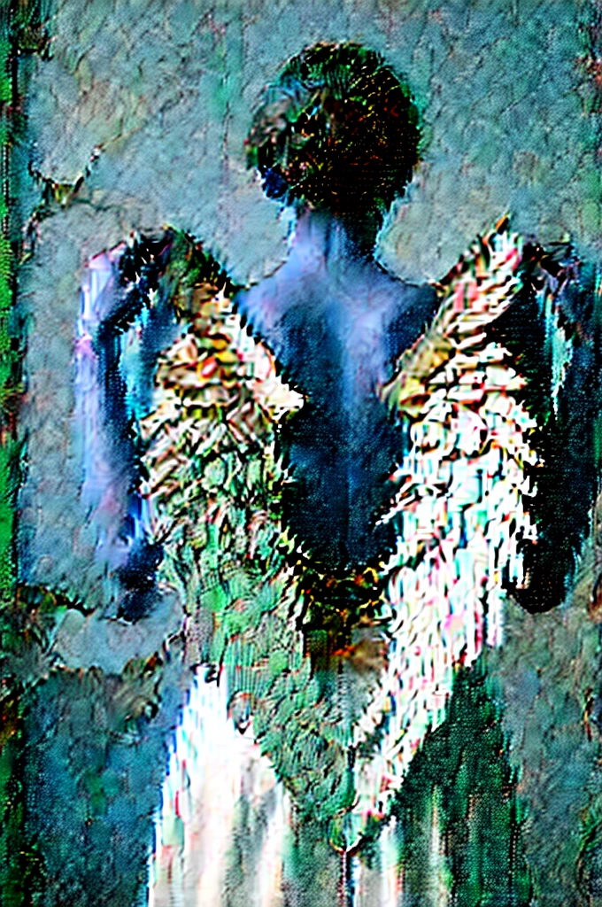 Frau von Hinten, Broken angel wings, Photorealistisch Meisterwerk, (best quality), (absurd quality), high resolution, 32K, (Fotorealistisch:1.4),