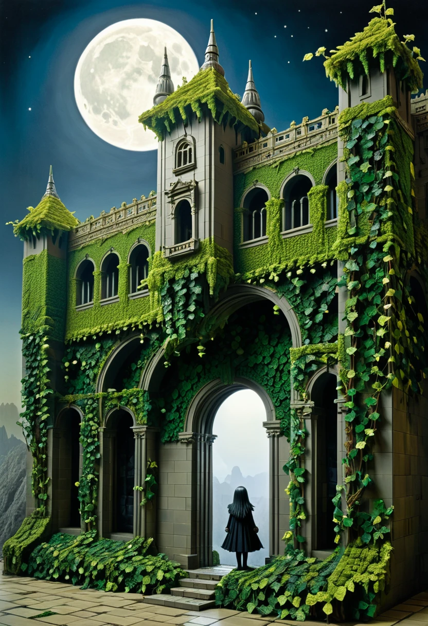 I have scanned the vast ivy-clad palace, I have trod its untenanted lego hall, Where the lego moon rising up from the valleys Shows the tapestried things on the wall; Strange lego figures discordantly woven, that I cannot endure to recall, 8k, masterpiece, brilliant composition, lady goth tights, by beksinski, david lachappelle, stephen gammell,