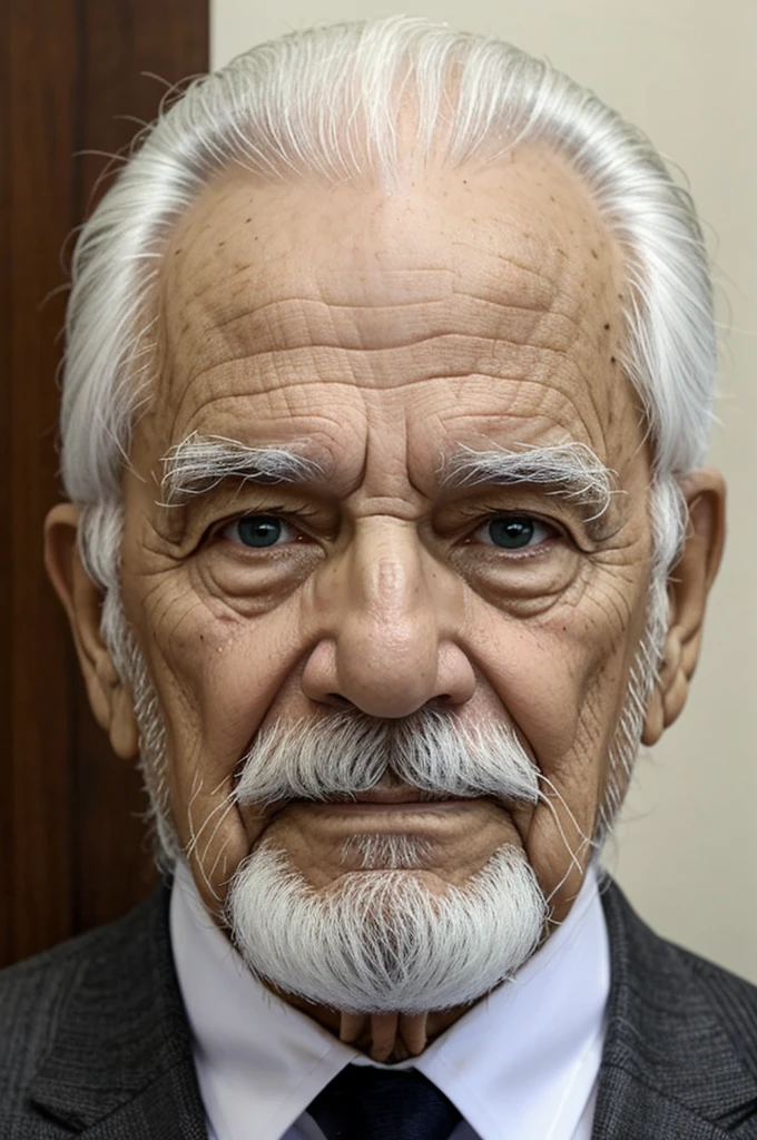 Abuelito de pelo blanco con piel blanca con ojos color verdes