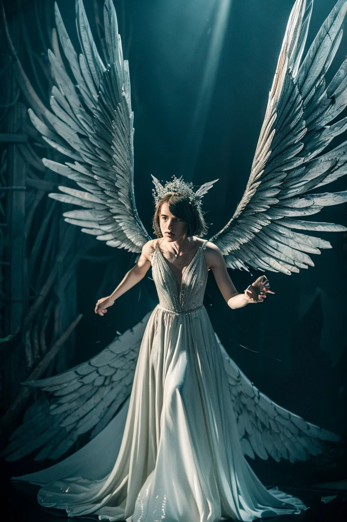 beautiful detailed wings of a broken angel, sehr detailliert, fotorealistisch, Meisterwerk, best quality, absurdly high quality, 32k, fotorealistisch:1.4, dramatische Beleuchtung, Aufwendige Federdetails, glowing ethereal atmosphere, Moody dark tones, dramatisches Helldunkel, viszeraler Realismus, Filmkomposition 