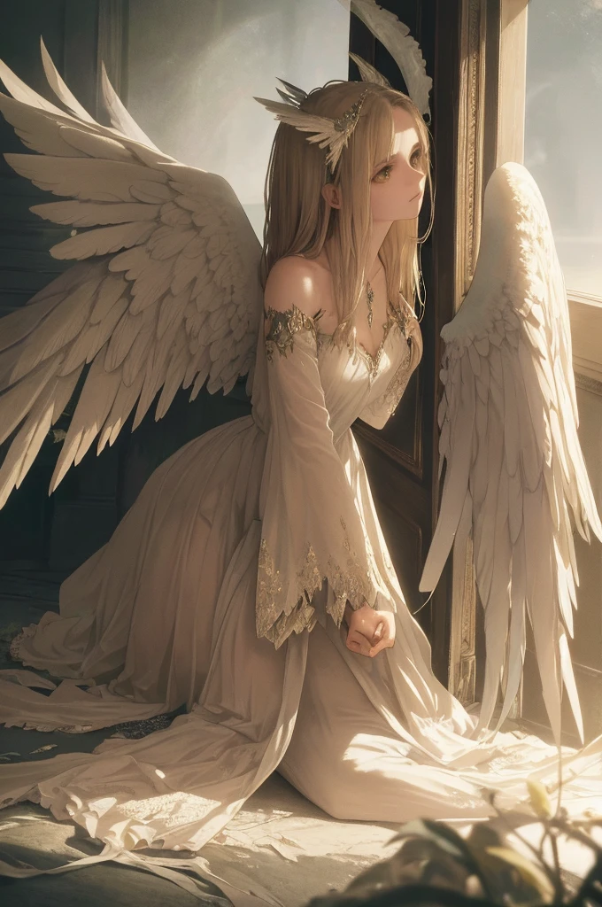 Illustration beautiful detailed wings of a broken angel, sehr detailliert, fotorealistisch, Meisterwerk, best quality, absurdly high quality, 32k, fotorealistisch:1.4, dramatische Beleuchtung, Aufwendige Federdetails, glowing ethereal atmosphere, Moody dark tones, dramatisches Helldunkel, viszeraler Realismus, Filmkomposition