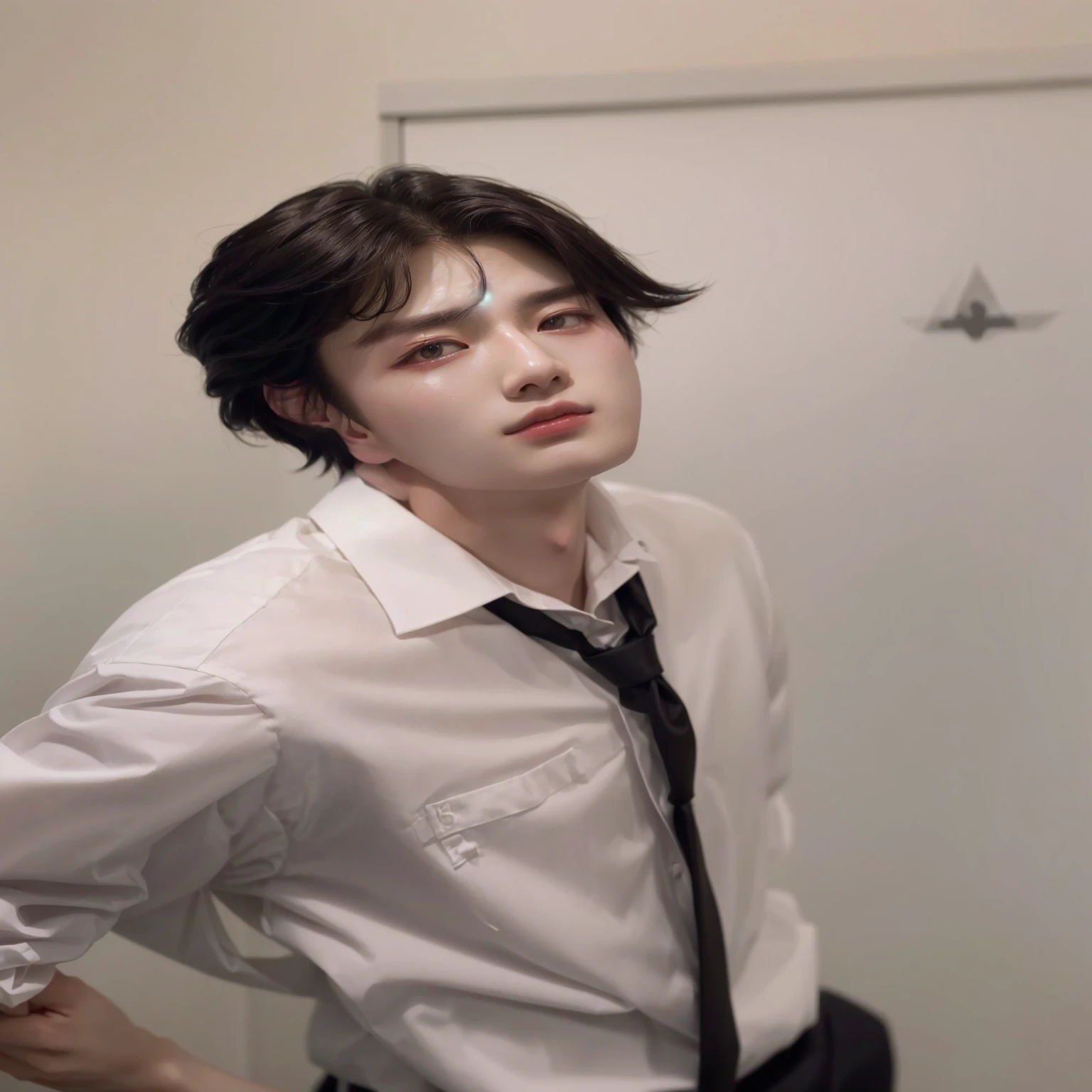 There's a man in a white shirt and tie posing for a photo, Jung Jaehyun, cute japanese demon boy, cute androgynous prince, delicate androgynous prince, Ulzzang ruim, Jinyoung Shin, inspirado em Yanjun Cheng, inspirado em Zhang Han, Yanjun Chengt, Linda pose de anime, Kosuke-ono, young pale angel, sha xi