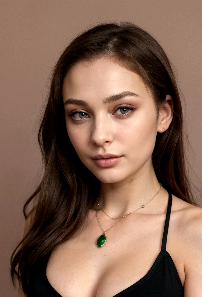 cropped woman with a black tank top and necklace, fille sexy aux yeux verts, Portrait de Sophie Mudd, cheveux bruns et grands yeux, selfie d&#39;une jeune femme, yeux de la chambre, violette myers, sans maquillage, maquillage naturel, regarder directement la caméra, visage avec artgram, maquillage subtil, stunning Tout le corps shot, yeux verts perçants, bel angle, pose attrayante, jolie fille, pose sexy, Tout le corps picture, Tout le corps, Tout le corps shoot, brunette goddess, high detail, pose satisfaite, pantalon en cuir