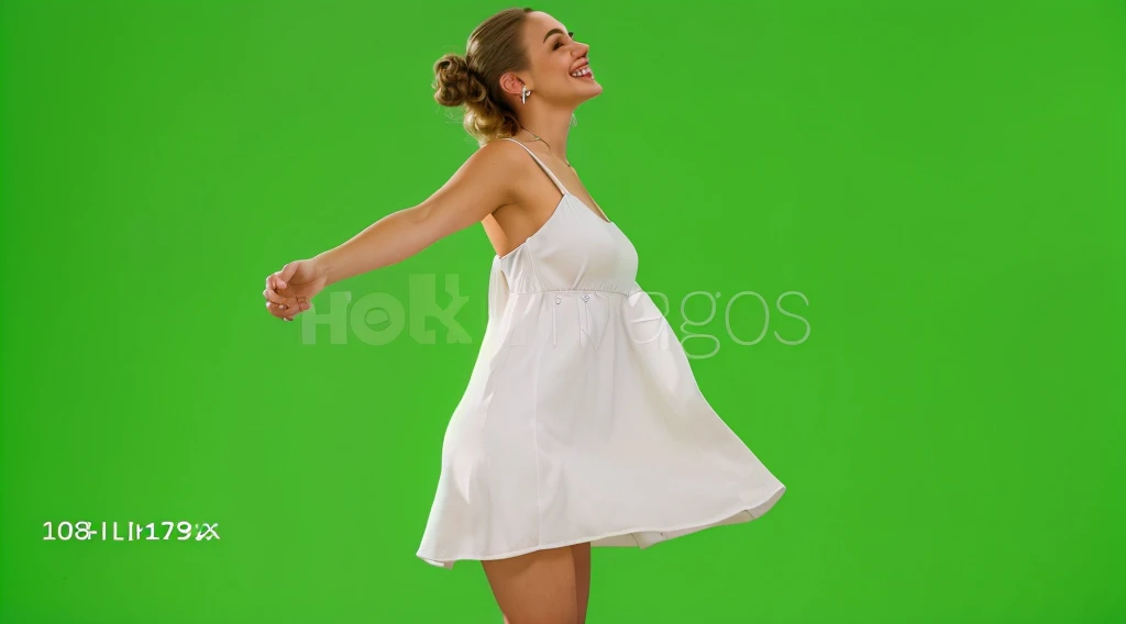 wide shot, (((front view))))) of a full body frontal view portrait photo of a 25 y.o. beautiful european woman (((happy smiling face))wearing (((white short summer dress with white shoes))),Long ((blonde curly hair)))),fit slim body, smiling, ((pale skin)), detailed hair, full body character photo, ((((standing in "T" positure,))))full body portrait,from head to feet, wearing white short summer dress with white shoes, skinny fit body, nice legs, studio photo, ((((frontal view))))), studio lighting, GREEN BACKGROUND,Full body portrait, lifelike texture, dynamic composition, high contrast, real human skin, (skin pores: 0.8), real human hands, detailed hair, studio photo, fashion photo, !!!!not nude!!!, not nsfw, neutral colors, natural lights, realistic textures, photorealistic, hyperrealistic, confident expression, determined, dramatic, ultra-high res, 8k uhd, dslr, analog, RAW, high quality, film grain, photogrphed on Nikon, Fujifilm XT3, 85mm F1.2, 1/80 shutter speed,