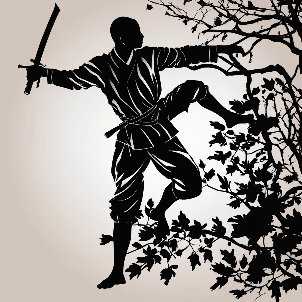 detailed silhouette , combattant art martiaux , coup de pied