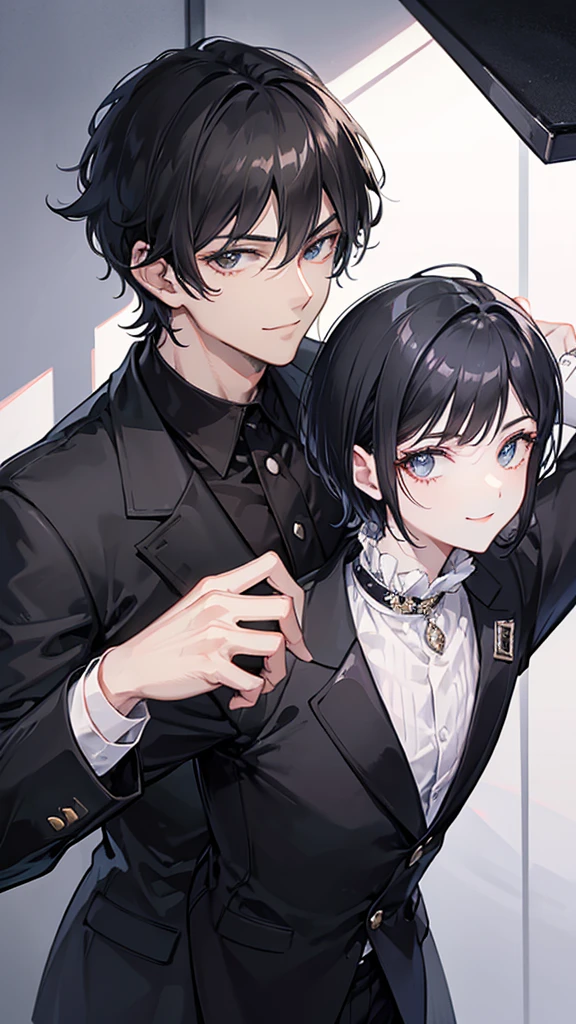 Short hair,, male, black hair, suit, smiling, diamond rings, diamond chain, nice, handsome, older, buisness man