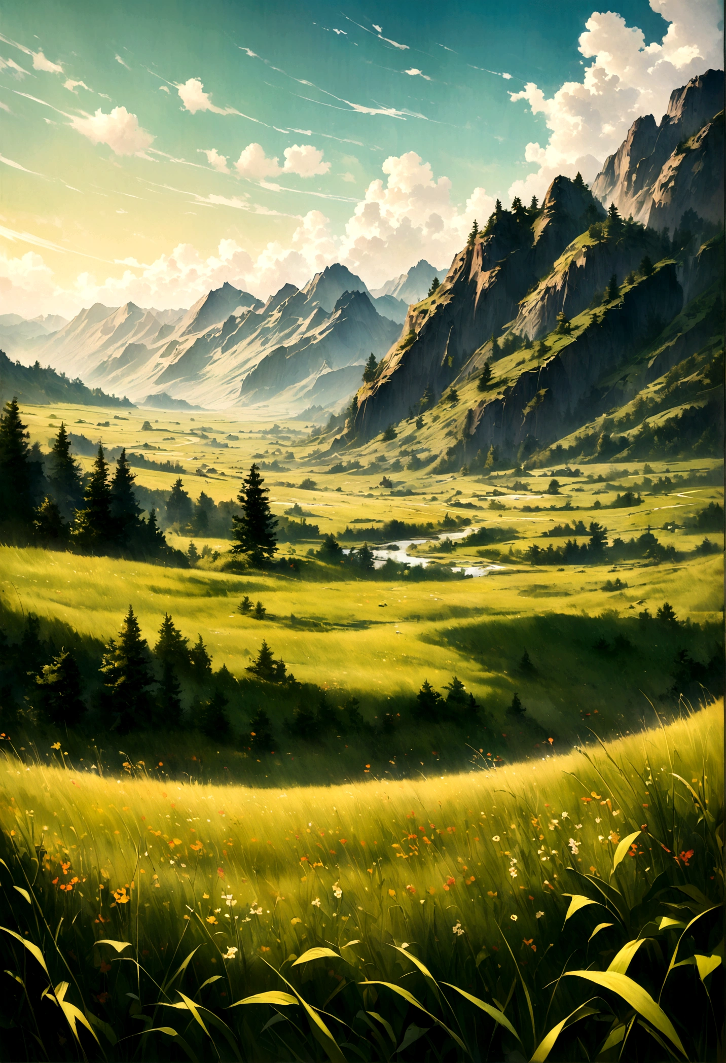 Realistic grasslands painting