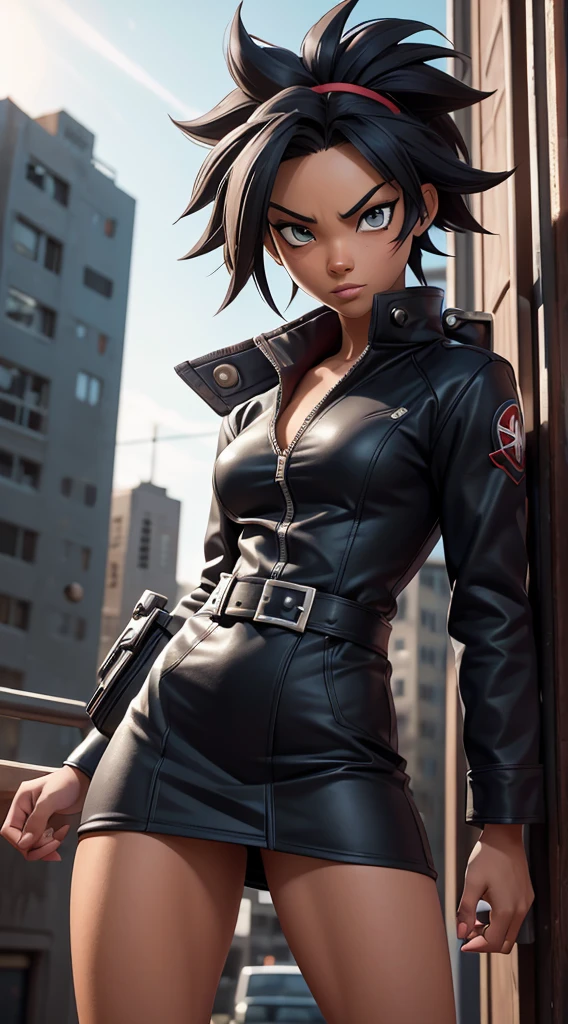 (high quality,4k,8k,highres,masterpiece:1.2),ultra-detailed,(realistic,photorealistic,photo-realistic:1.37),white-haired,confident expression,strong personality,fearless and rebellious attitude,stylish attire,punk fashion,graffiti background,dynamic pose,energetic vibe,colorful and vibrant palette,exaggerated and expressive lines,stylized shading,attention to facial features,comic book style highlights,sharp focus,high contrast,striking visual impact,DC COMIC inspired lighting,anime influenced aesthetics,attention to clothing details and textures,Riley Freeman from the Boondocks in his iconic coat,unique and memorable character design,attention to body proportions,background filled with urban elements,gritty and edgy atmosphere,visual storytelling through body language,capturing the essence of the character,eye-catching composition,animated and lively brushwork,bringing out Riley's charm and attitude,realistic portrayal of clothing folds and creases,dramatic lighting and shadows,showcasing Riley's confidence and resilience,creating a powerful and captivating image of Riley Freeman in Kamina style,DC COMIC inspired art style with Anime and 90 comic influences,celebrating the vibrant and rebellious spirit of the Boondocks in a visually stunning way.