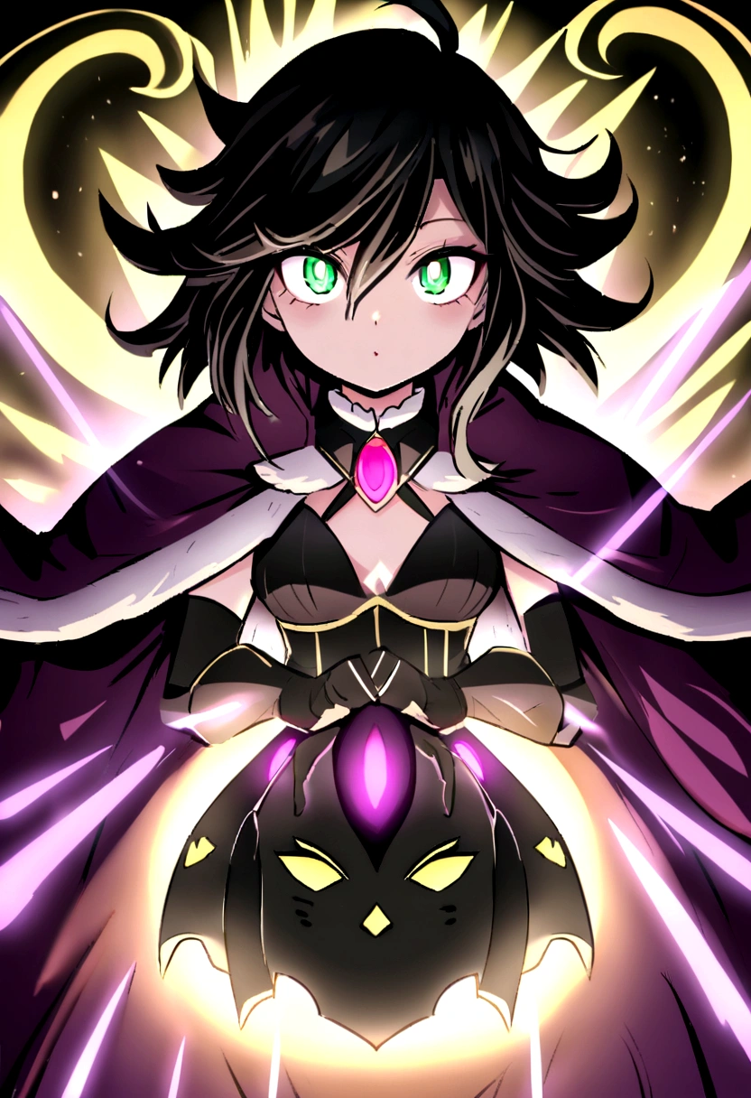 crea una imagen de una estudiante de boku no hero con cabello corto cafe oscuro y ondulado, ojos amarillos brillantes y pecas, vestida con un traje de heroina