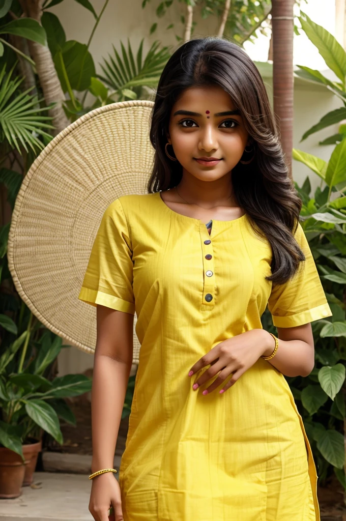 A indian cute girl, pretty indian girl, kawaii, yellow kurti