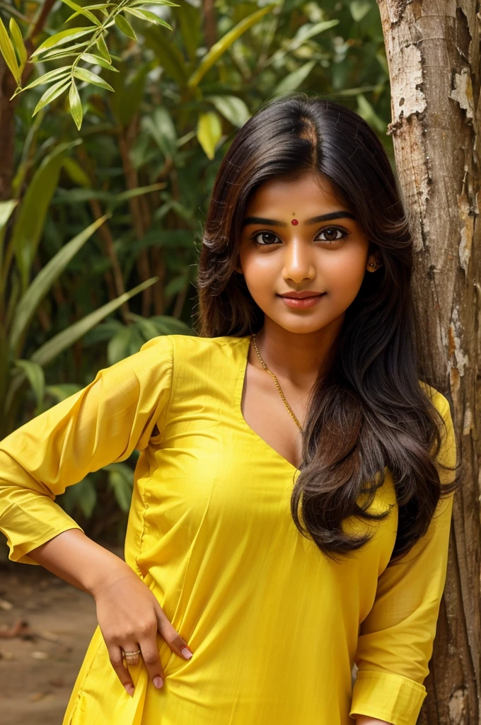 A indian cute girl, pretty indian girl, yellow kurti
