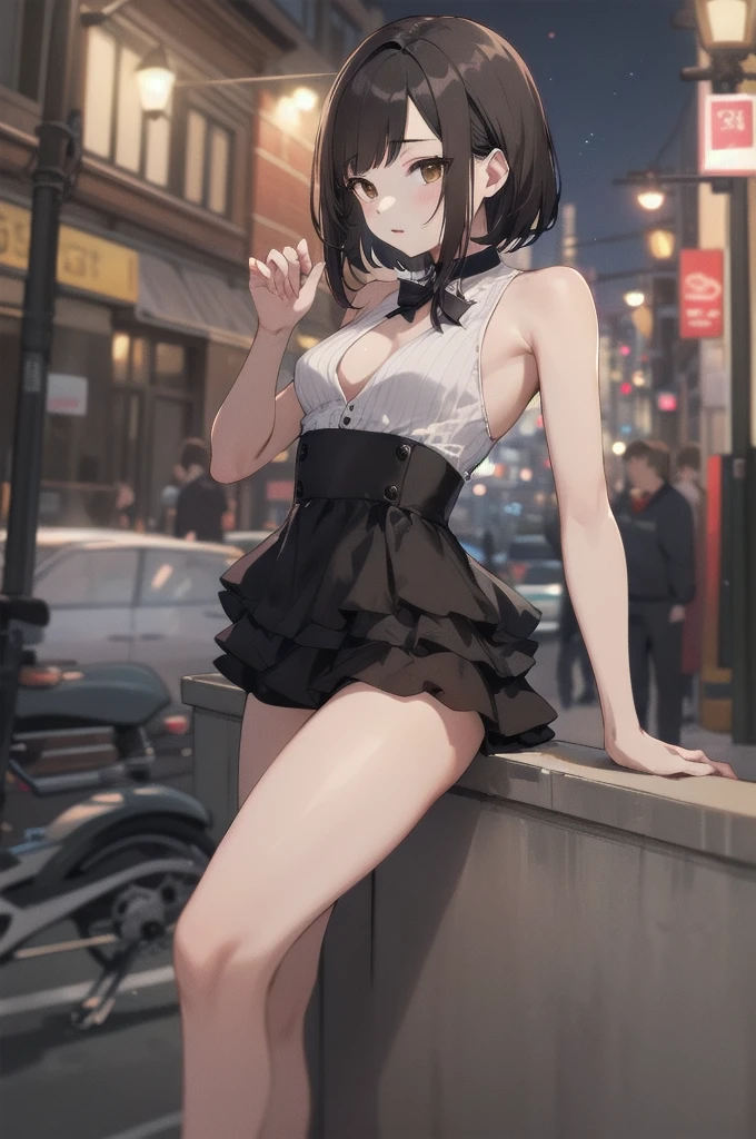 extremely detailed,
(Ellen 18-years-old, short dark layered hair, Brown-eyed, small breast:1.0),
Prostitute, street , night