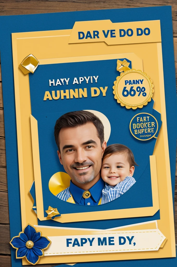 Make a Father's Day themed coupon, blue with gold decoration, good for a day of shopping