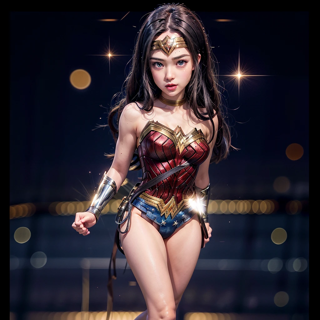 High-level, 8K Masterpiece TopQuality, Ultra-detailed CG, Absurd detailed wallpaper, PerfectLighting, Extremely detailed (((Personifying " Sexy Wonder Woman " as a KAWAII Girl))), Characteristic Items, aesthetic LifeLike Rendering, MysticSight,
Haze Tyndall Scattering, (Studio GRAY Background with (Oodles Dazzling RainbowColorParticles (BokeH))), (((Assfocus)) RoundlyButts ThighGap), (Exposed:0.9) NSFW 🔞 BREAK (Acutance:0.8), (NOGIZAKA FaceVariations) Extremely Detailed very KAWAII FaceVariations, Childish CaptivatingGaze ElaboratePupils Detailed Eyes with (SparklingHighlights:1.28), (Voluminous LongEyelashes:0.88)、Glossy RedLips with beautiful details, CoquettishTongue, RosyCheeks, Radiant PearlSkin with Transparency, Glowing DowneyHair . { (Dynamic LifeLike expressions:1.4) | (:d) }, (large eyes:-1) .