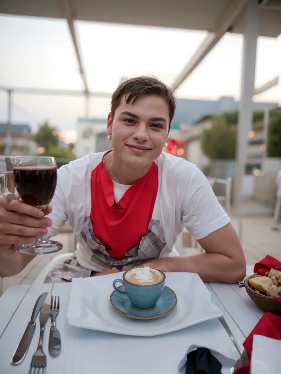 absolutely male face,boyish face tomboy,completely male face futures, boyish boylike shorthair face,beautiful cleavage,ultra girlish wear, you get a marriage proposal, romantic dinner at a restaurant, Tomboy is called to wife,beautiful feminine clothing,ultra-feminine girlish setting,female accessories