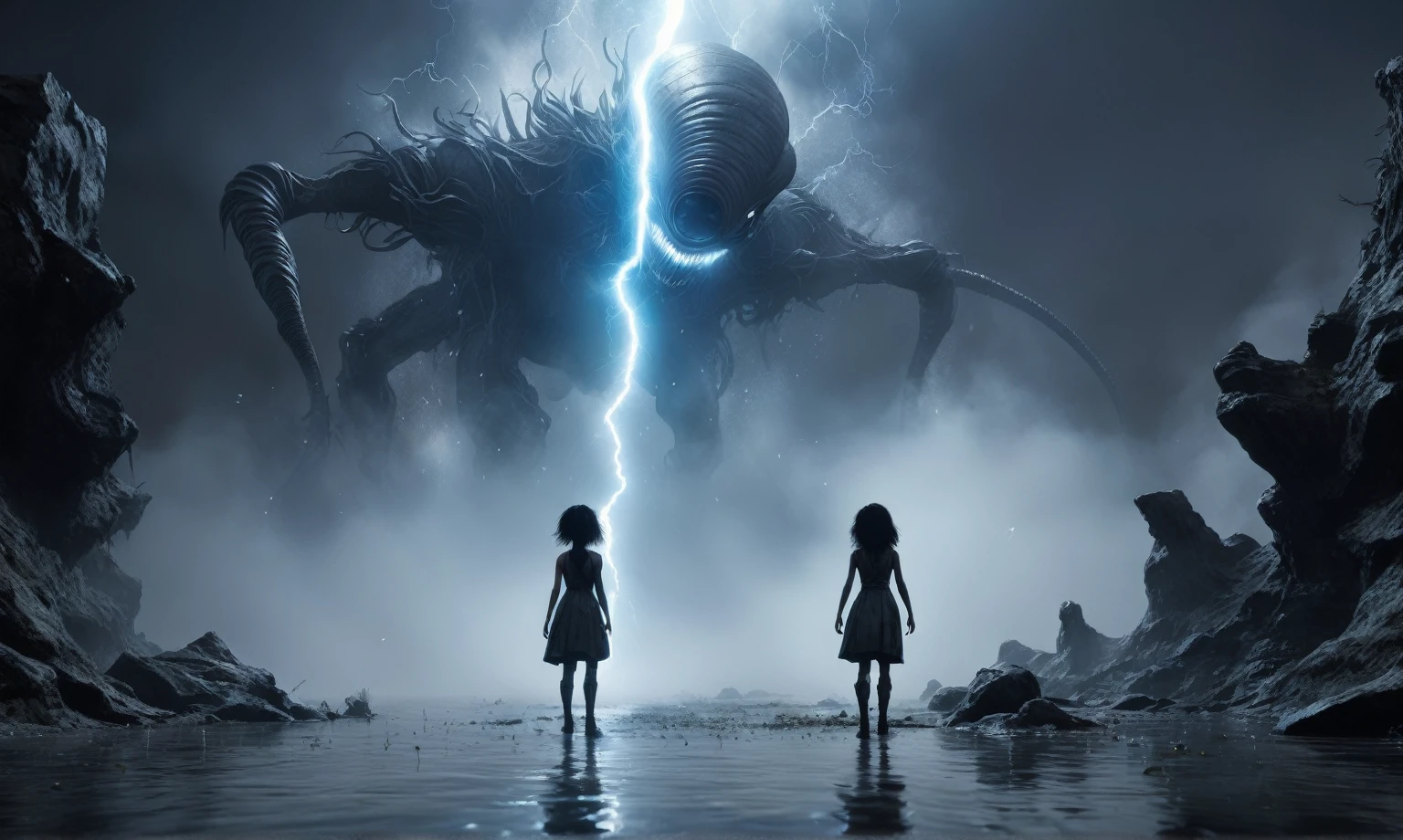 full body length,niobium goblin,native africa xenomorph,once pretty face,eyebrow up,full body shot,ominous landscape,niobium gray atmosphere,photo,photorealism,Masterpiece,natural skin textures, hyper realism,hyper detailed,High contrast,Realism,Ultra Detailed,irina yermolova,close full body shot,32K resolution,Nikon Z9, ,demonic, dust, smoke, audience, mist, featuring ultra-realistic and hyper-realistic elements,  Marta Bevacqua, Ellen Jewett, Kawacy, Katsuya Terada, Carne Griffiths, explosive lightning, sparks, concert lighting,  bokeh,  luminal space that feels both bright and surreal. Includes liquid fluid elements for added depth and movement. Rendered in an unreal engine and post-processed to achieve . Evokes a sense of dreamy, ethereal 
and mystical mood,pixar movie still, pixar movie screenshot, frame from pixar movie, animated movie still, still from the pixar movie, still from a pixar movie, disney pixar movie still, pixar movie scene, still from pixar movie, still from a 2001 pixar movie, pixar render, animated film still