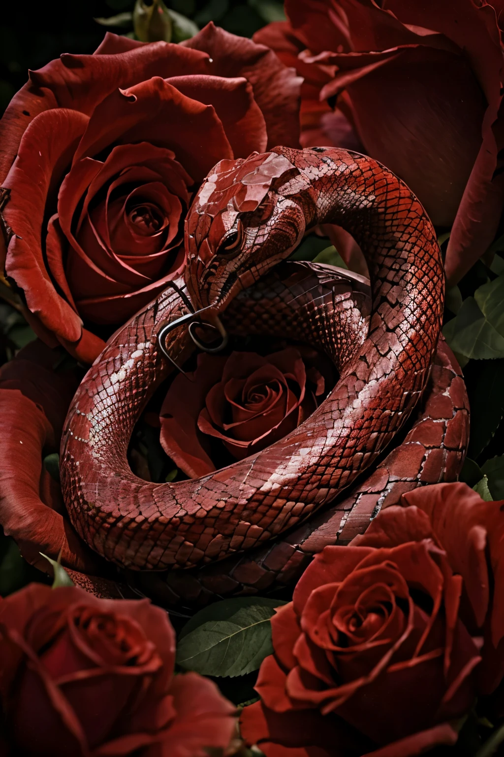 Fond d'écran serpent sur une rose rouge