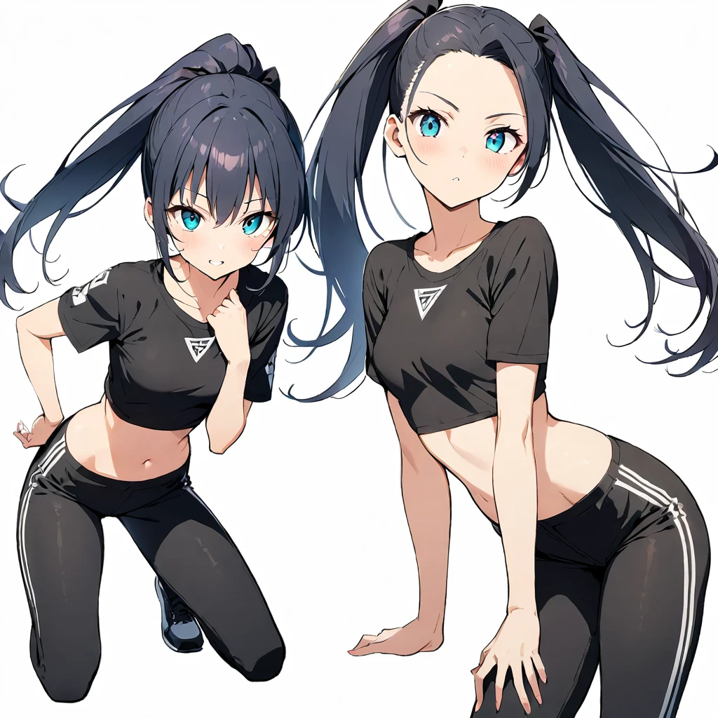 16k works,Highest quality,18-year-old,No background.White background only,whole body、Kneel,Dynamic and sexy pose, One person, Beautiful Face,, Symmetrical eyes, Perfect body, バランスがgood、 Perfect body、Wearing a cropped T-shirt, good, Slim figure, Small Bust, Slim girl model