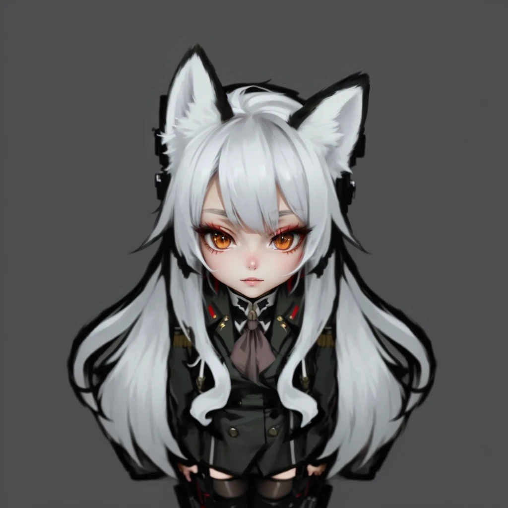White hair,Fox Girl,military uniform,Red pupil,Stockings