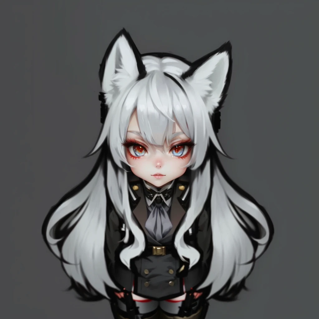 White hair,Fox Girl,military uniform,Red pupil,Stockings