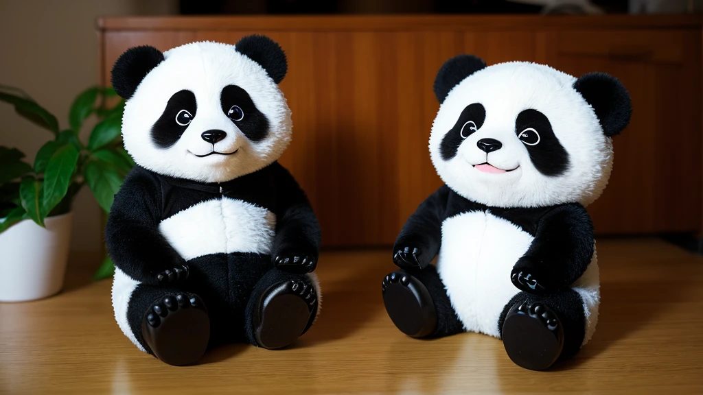 Create an image of a panda with a chibi version robotic suit.