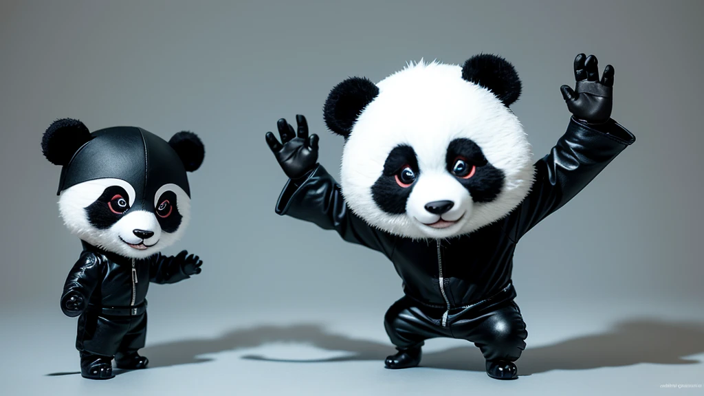 Create a panda, with a ninja suit, black chibi version, 4K, animated 3D style.