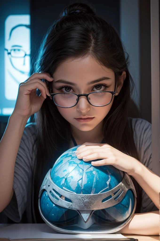 Cerebro, desenho, glasses, fundo azul