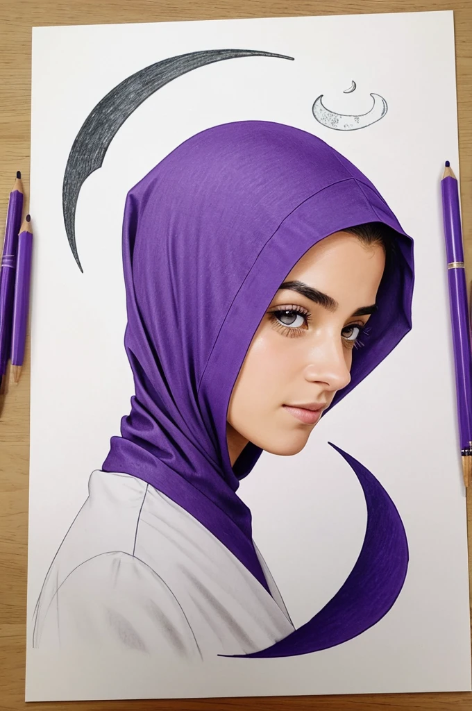 dessine moi un loup ninja violet musulman, avec fourrure violet et blanc, masculin, who cries and who shows that he misses this Eid day 😔, je veut qu'il soit sur sa chambre sur son lit, where next to him, a window that shows a crescent moon, stp. 😣, fais moi ce dessine, comme tu peut le lire, je n'ai mis aucun mot vulgaire, je te respecte, fais moi sa pour moi, j'ai envies que tu le dessine pour que je m'en rappelle de ce moment, pas pour plaisanter, stp gpt, fais moi plaisir 😔