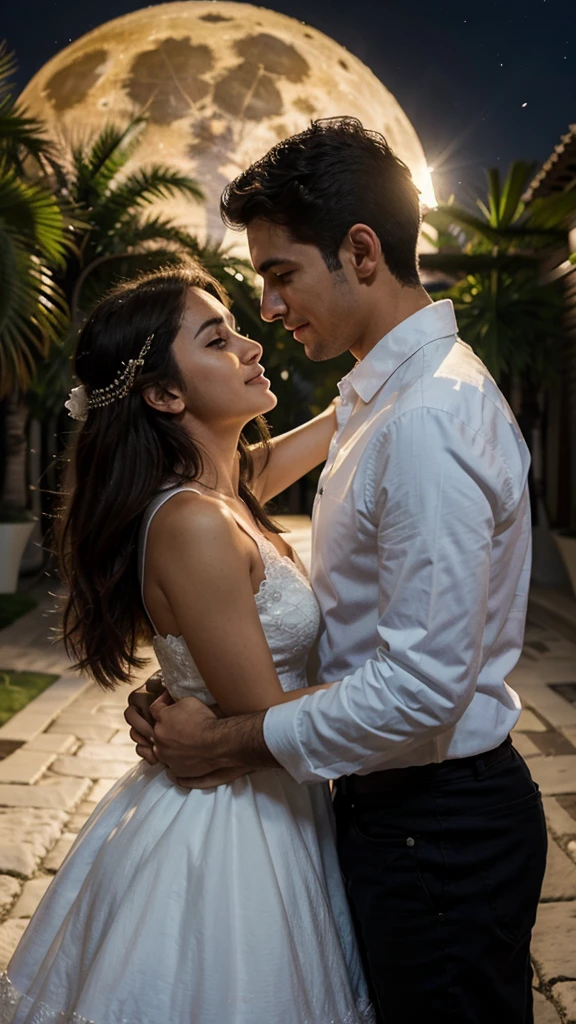 Parejas,hombre y mujer,abrazdos ,enamorados,bajo la luz de la luna ,HD,buen contraste,