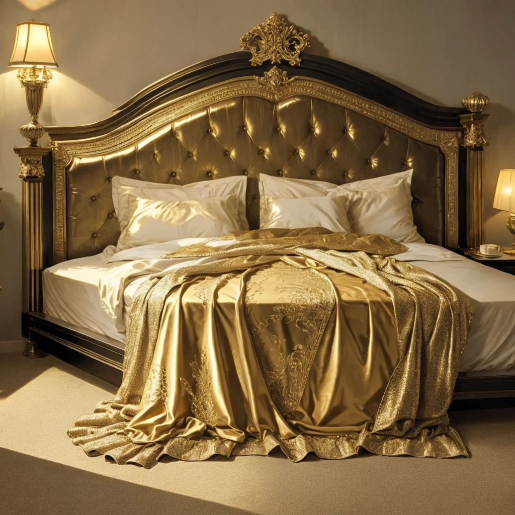 1 sleeping bed for 3 people,with gold ornamen ,only the bed,realistic