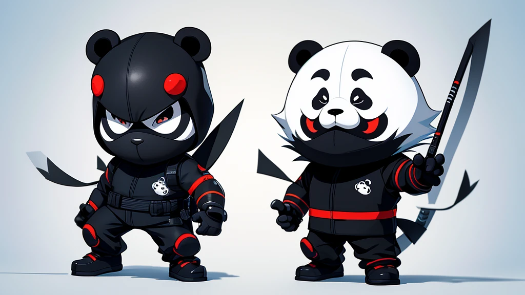 Create a panda, with a ninja suit, black chibi version, 4K, animated 3D style.