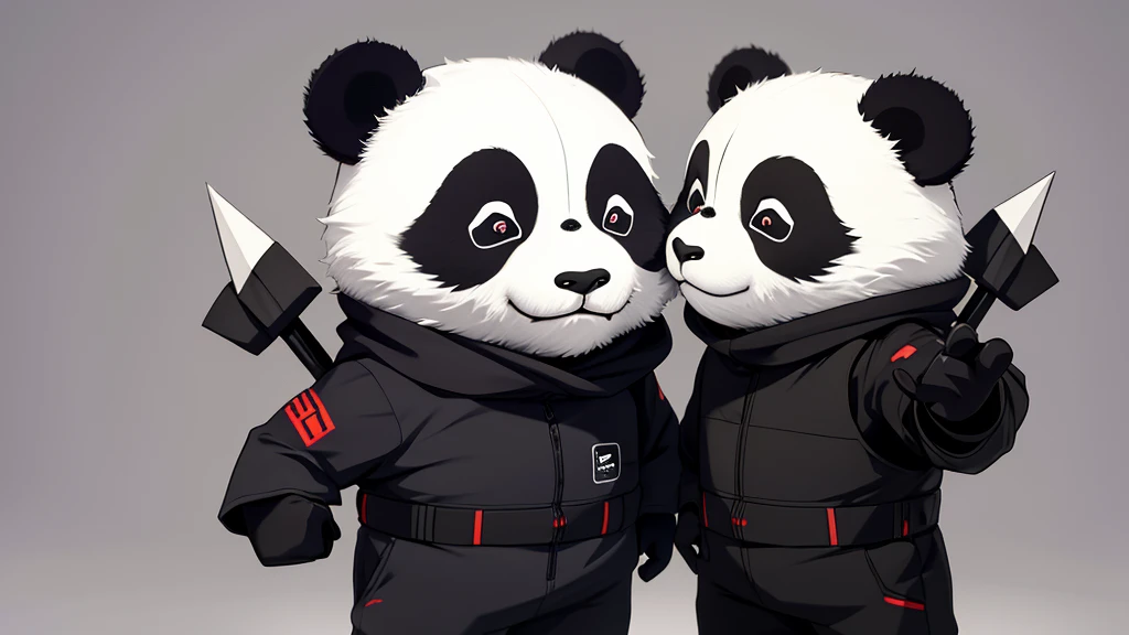 Create a panda, with a ninja suit, black chibi version, 4K, animated 3D style.