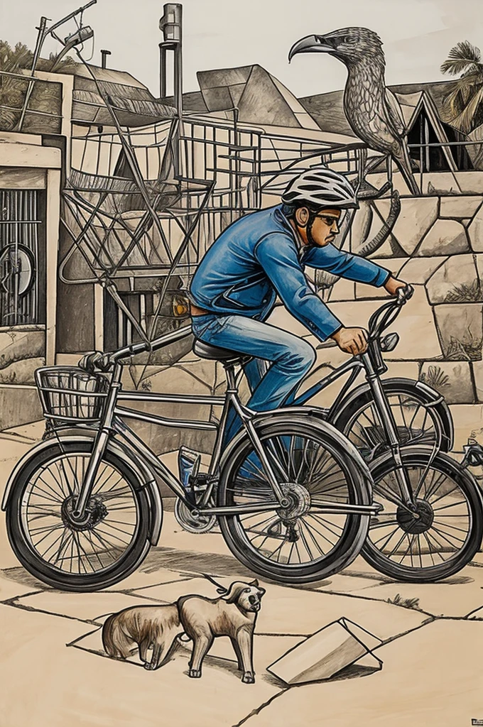 Dibujar un loro cubista manejando bicicleta