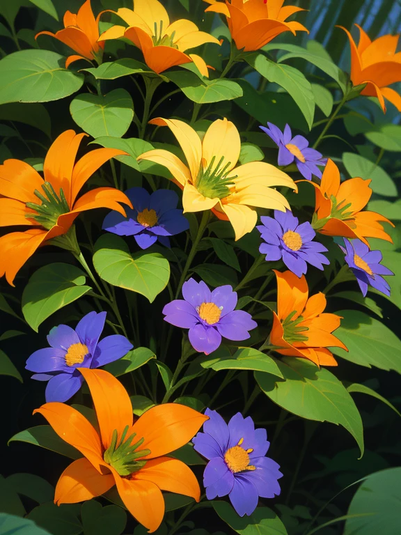 green plants, detailed, forest, green flora, red flowers, orANGE FLOWERS, YELLOW FLOWERS, green flowers, blue flowers, purple flowers, pink flowers