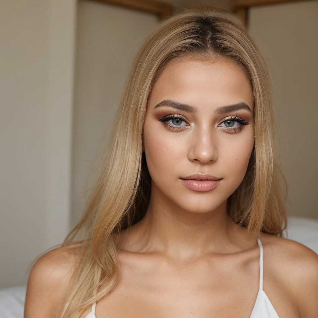 Une jeune fille blonde algerienne qui fait son makeup