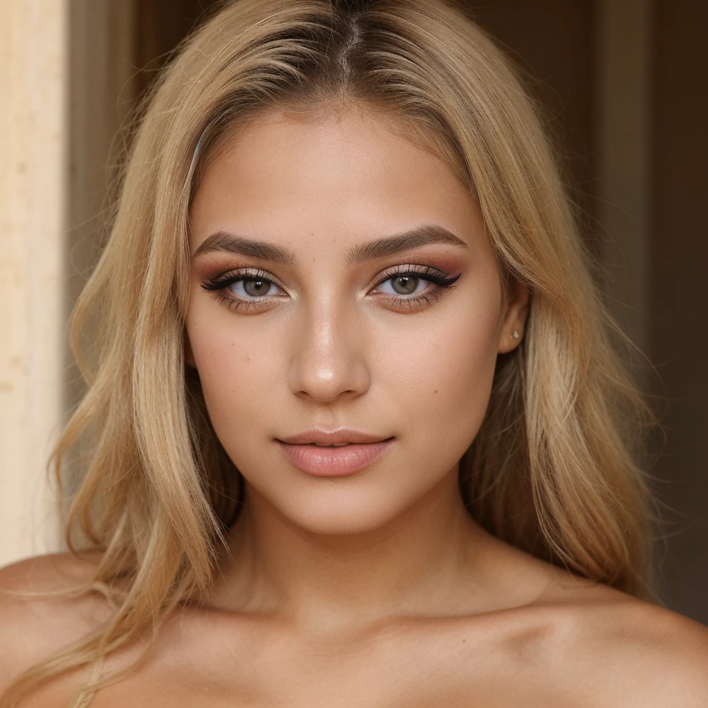 Une jeune fille blonde algerienne qui fait son makeup 
